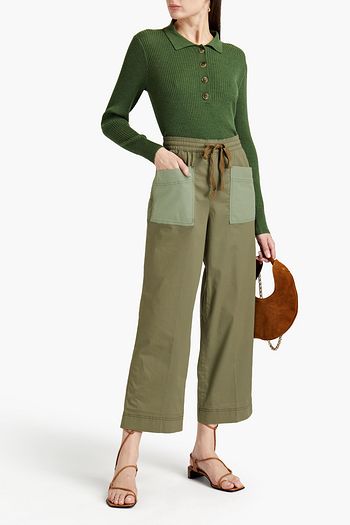 TORY BURCH Hose mit weitem Bein aus Twill aus einer Baumwollmischung mit Canvas-Einsatz