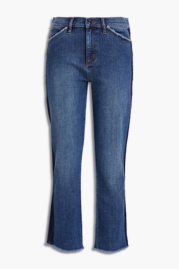TORY BURCH Halbhohe Cropped Jeans mit geradem Bein, Streifen und Fransen