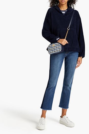 TORY BURCH Halbhohe Cropped Jeans mit geradem Bein, Streifen und Fransen