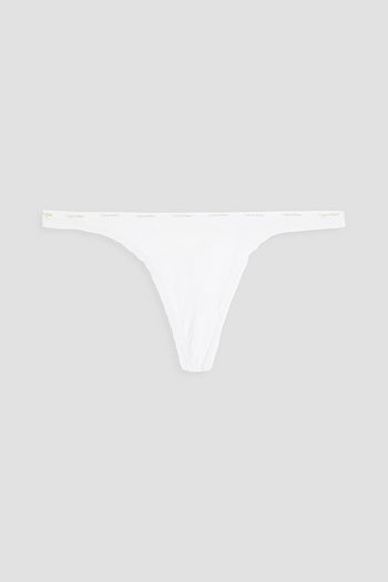 CALVIN KLEIN Lace-trimmed printed stretch-jersey low-rise thong