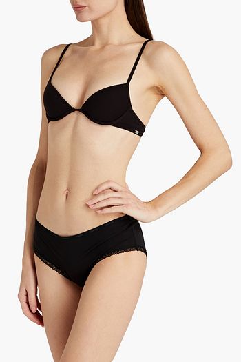 CALVIN KLEIN Lace-trimmed stretch-jersey mid-rise briefs