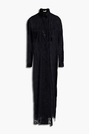 ALAÏA Embroidered organza maxi shirt dress