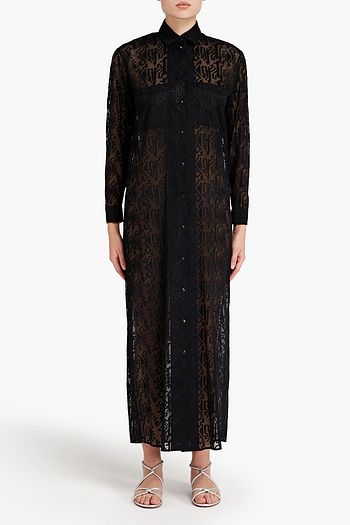 ALAÏA Embroidered organza maxi shirt dress