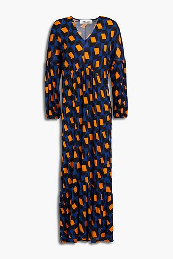 DIANE VON FURSTENBERG Ebony gathered printed jersey midi dress