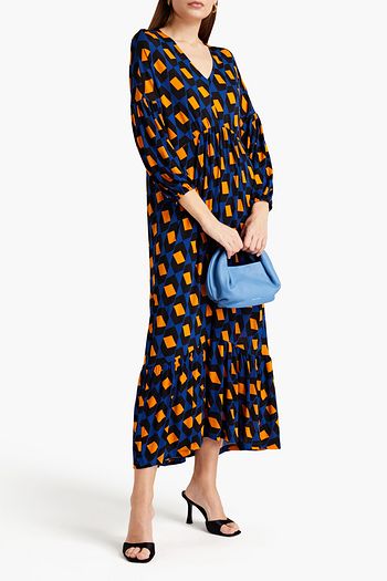 DIANE VON FURSTENBERG Ebony gathered printed jersey midi dress