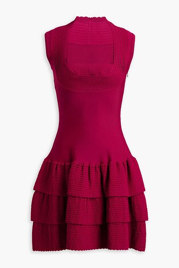 ALAÏA Tiered scalloped stretch-knit mini dress