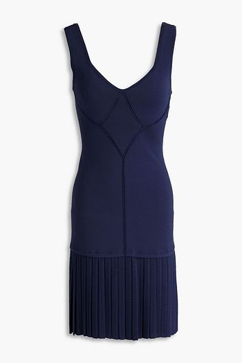 ALAÏA Paneled pleated stretch-knit mini dress