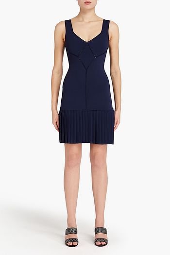 ALAÏA Paneled pleated stretch-knit mini dress
