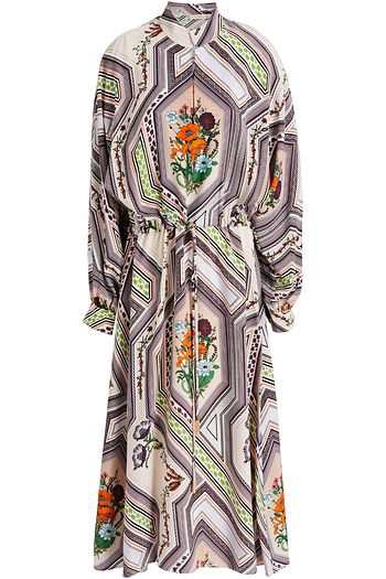 TORY BURCH Midikleid aus Crêpe de Chine aus Seide mit Raffung und Print