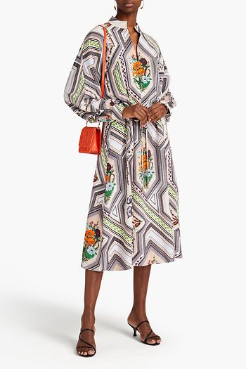 TORY BURCH Midikleid aus Crêpe de Chine aus Seide mit Raffung und Print