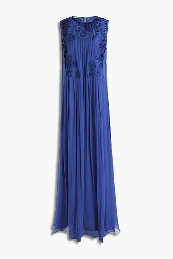 ALBERTA FERRETTI Embroidered pleated silk-georgette gown