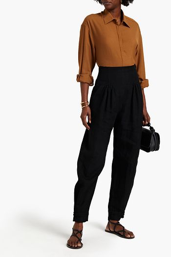 ALBERTA FERRETTI Gathered linen tapered pants