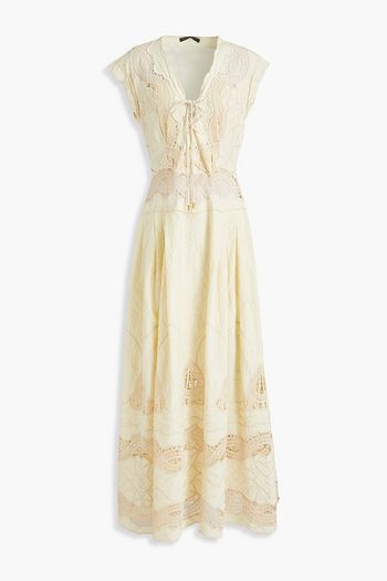 ALBERTA FERRETTI Crochet-trimmed pleated cotton maxi dress