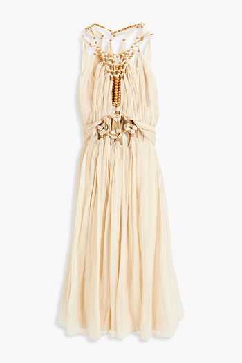 ALBERTA FERRETTI Embellished gathered silk-georgette dress