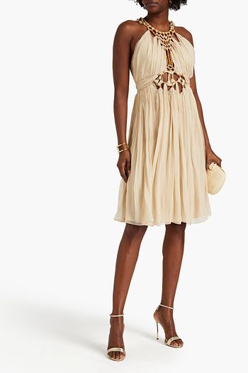 ALBERTA FERRETTI Embellished gathered silk-georgette dress
