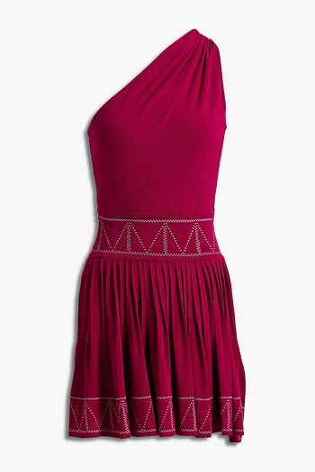 ALAÏA One-shoulder cutout pleated stretch-jersey mini dress