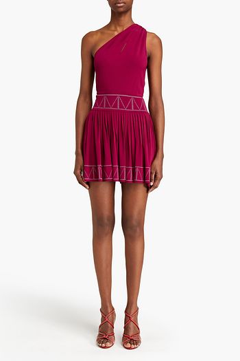 ALAÏA One-shoulder cutout pleated stretch-jersey mini dress