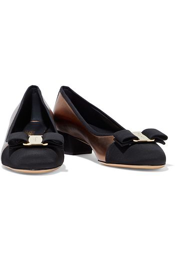 SALVATORE FERRAGAMO Vara bow-embellished metallic leather and grosgrain pumps