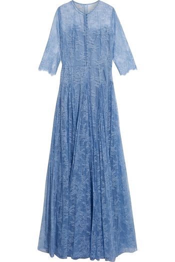 LELA ROSE Pleated Chantilly lace gown
