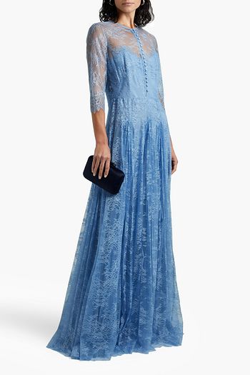 LELA ROSE Pleated Chantilly lace gown