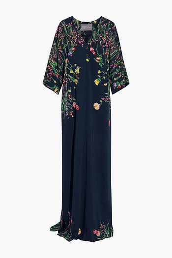 LELA ROSE Belted floral-print crepe kaftan