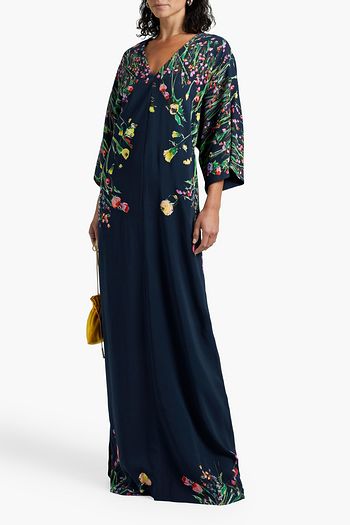 LELA ROSE Belted floral-print crepe kaftan