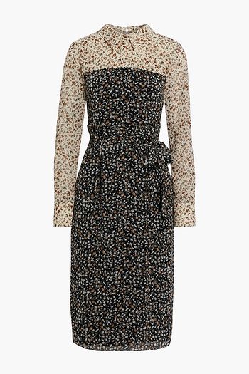 MIKAEL AGHAL Belted paneled floral-print crepe dress