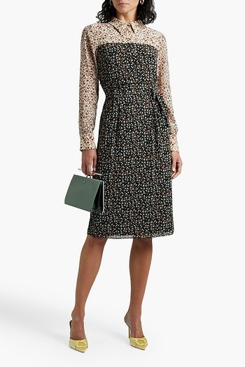 MIKAEL AGHAL Belted paneled floral-print crepe dress