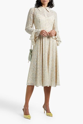 MIKAEL AGHAL Ruffle-trimmed floral-print crepe de chine dress