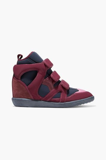 ISABEL MARANT Baskee neoprene, suede and mesh wedge sneakers