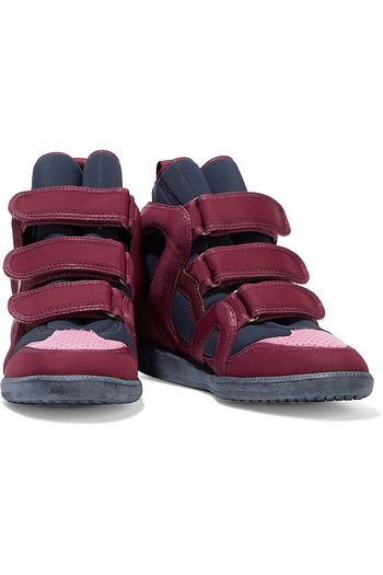 ISABEL MARANT Baskee neoprene, suede and mesh wedge sneakers