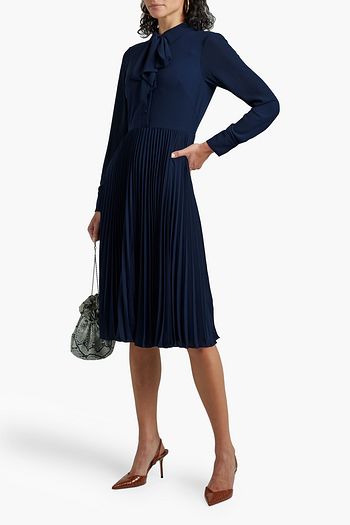 MIKAEL AGHAL Pussy-bow pleated crepe de chine dress
