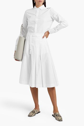 LORO PIANA Courtney belted pleated cotton-poplin skirt