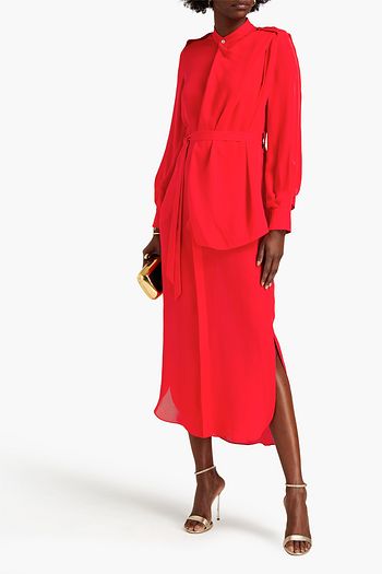 ROLAND MOURET Belted silk-georgette midi shirt dress