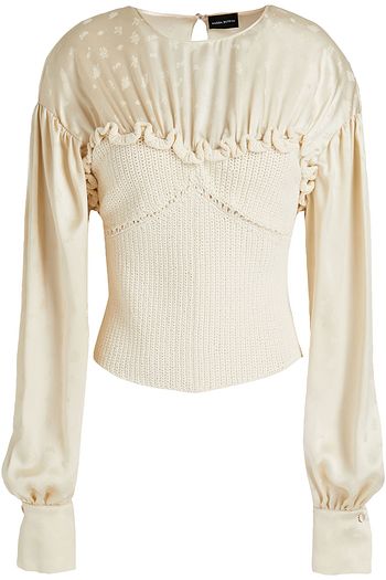 MAGDA BUTRYM Jacquard-paneled gathered crochet-knit cotton blouse