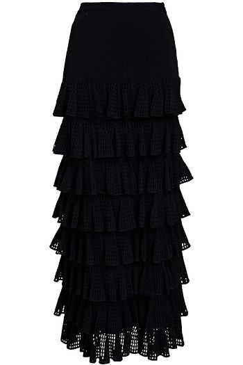 ALAÏA Tiered stretch and open-knit maxi skirt