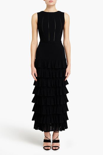 ALAÏA Tiered stretch and open-knit maxi skirt