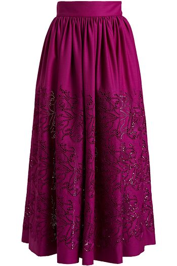 ALAÏA Embroidered gathered wool midi skirt