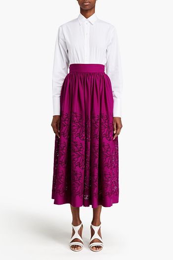 ALAÏA Embroidered gathered wool midi skirt
