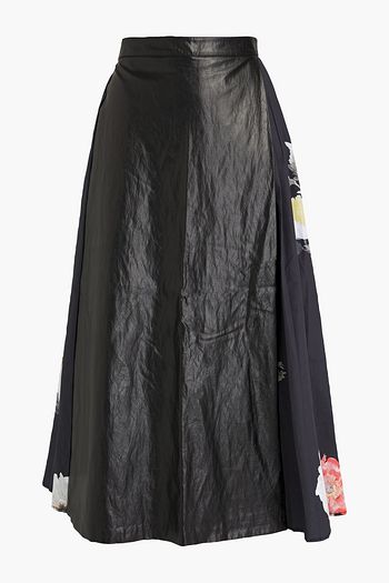 REJINA PYO Belma faux leather and floral-print cotton-poplin midi skirt