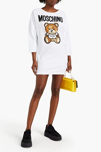 MOSCHINO Embellished cotton-blend jersey mini dress