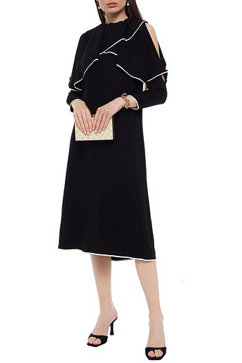 VALENTINO Cold-shoulder layered silk-crepe midi dress