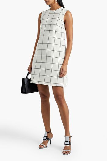 VALENTINO Checked wool and silk-blend mini dress