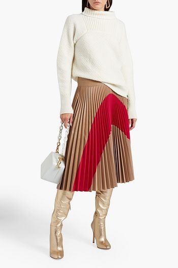 STELLA MCCARTNEY Pleated two-tone faux leather and satin-twill midi skirt