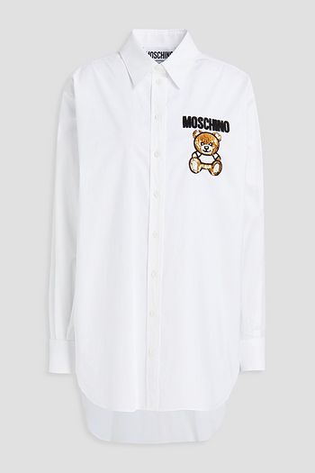 MOSCHINO Embellished cotton-blend poplin shirt
