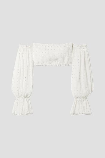 RETROFÊTE Paige cropped embellished shirred silk-crepon top