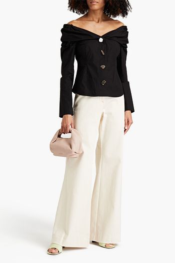 REJINA PYO Miriam off-the-shoulder ruched embellished cotton-poplin top