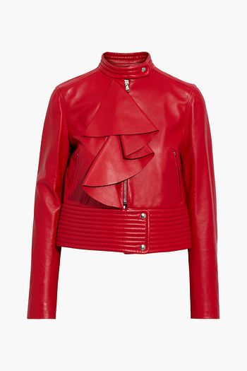 VALENTINO Ruffled quilted leather biker jacket