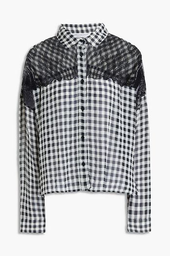 PHILOSOPHY DI LORENZO SERAFINI Lace-paneled gingham seersucker shirt