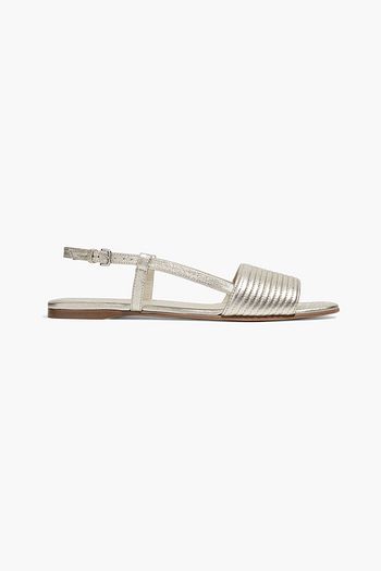 LORO PIANA Metallic leather slingback sandals
